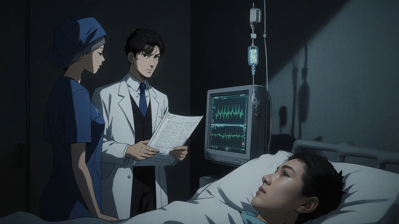 Doctor and nurse monitor a hospitalized patient for gastrointestinal symptoms.