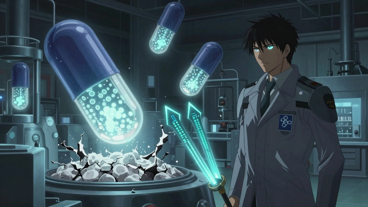 FDA inspector detecting flaws in floating generic drug capsules inside a factory