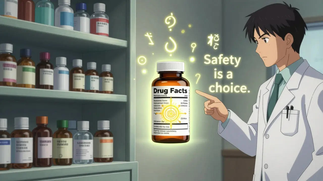 A split scene comparing a messy medicine cabinet to an organized bottle with a glowing label, in anime style.